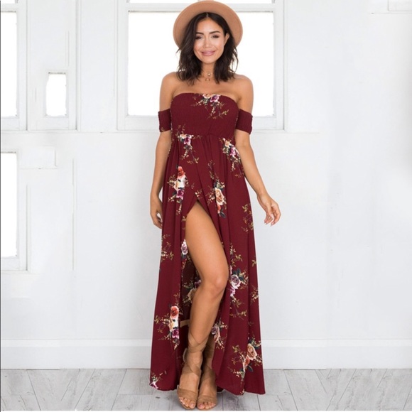 Dresses & Skirts - 🎉SOLDOUT🎉Marissa Merlot OffShoulder Maxi Dress☀️